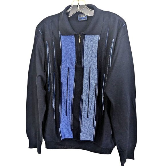 Montechiaro Italy Mens Large Merino Wool Blend Sweater Navy Blue Quarter Zip - Picture 1 of 5